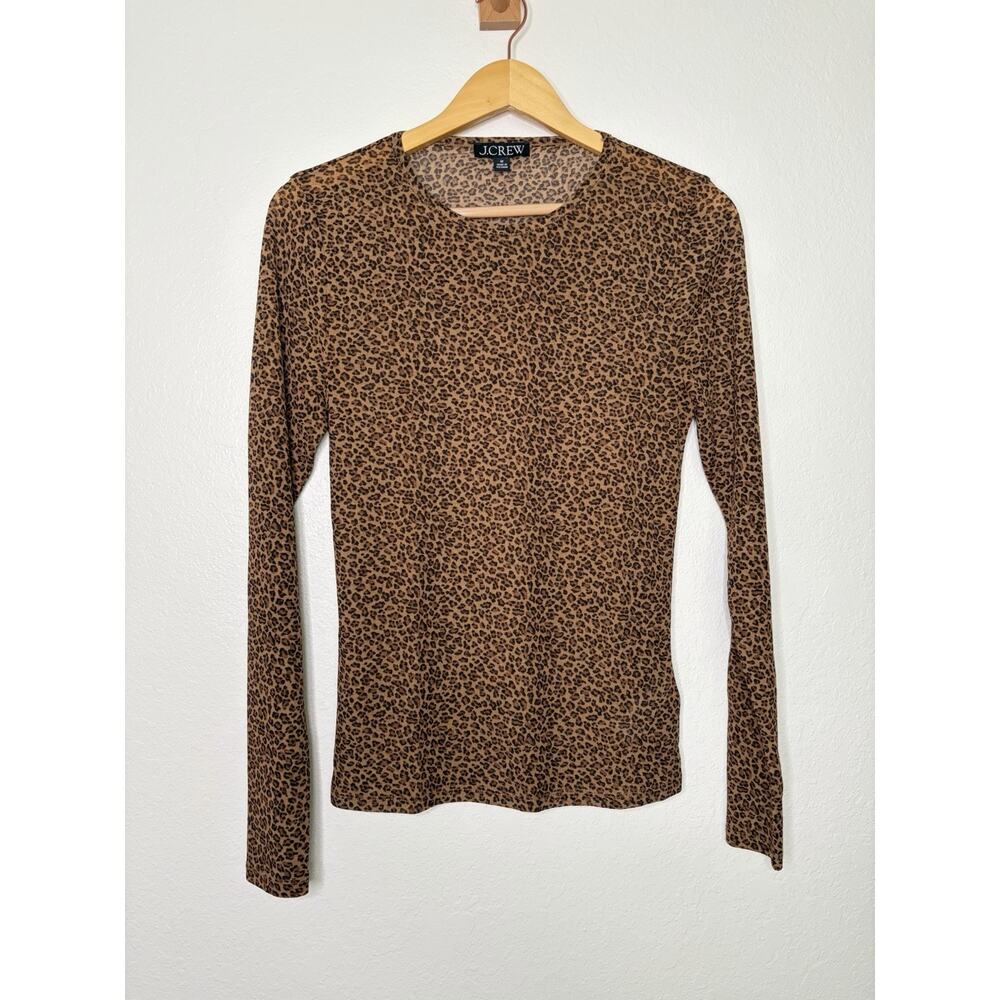 J. Crew Brown Leopard Sheer Long Sleeve Top Size Medium Lightweight Polished